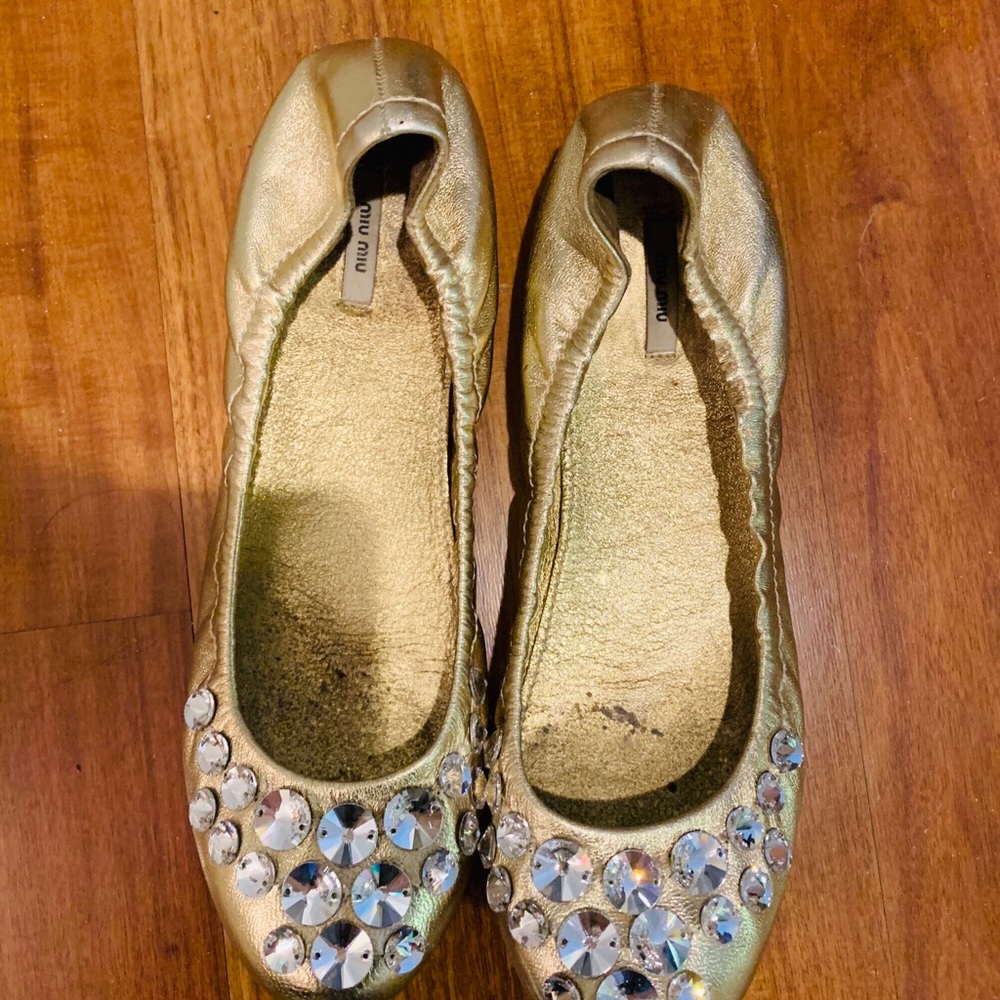 Mui mui gold rhinestone flats